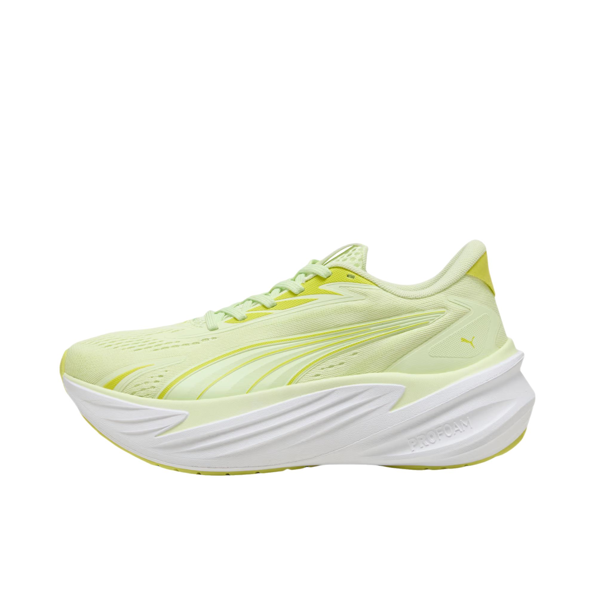 推荐商品：Puma/彪马 Maxima Pro 跑鞋 厚底系带圆头减震耐穿支撑回弹 女款/奢华青柠色/彪马白/苹果喷雾