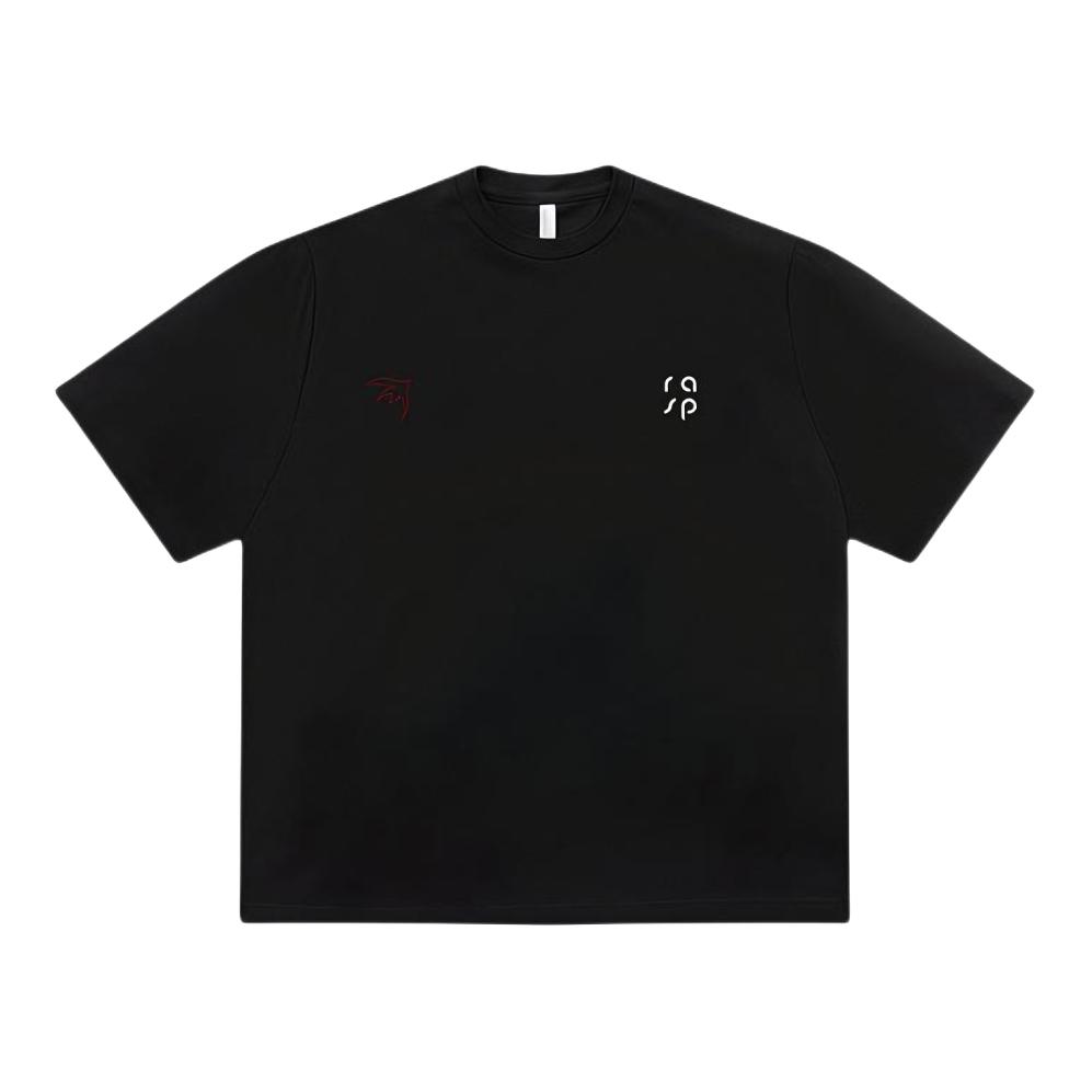 推荐商品：RASPBRAND 线条鸟撞色印花设计感舒适索罗娜运动短袖T恤 RASP-T1117 黑