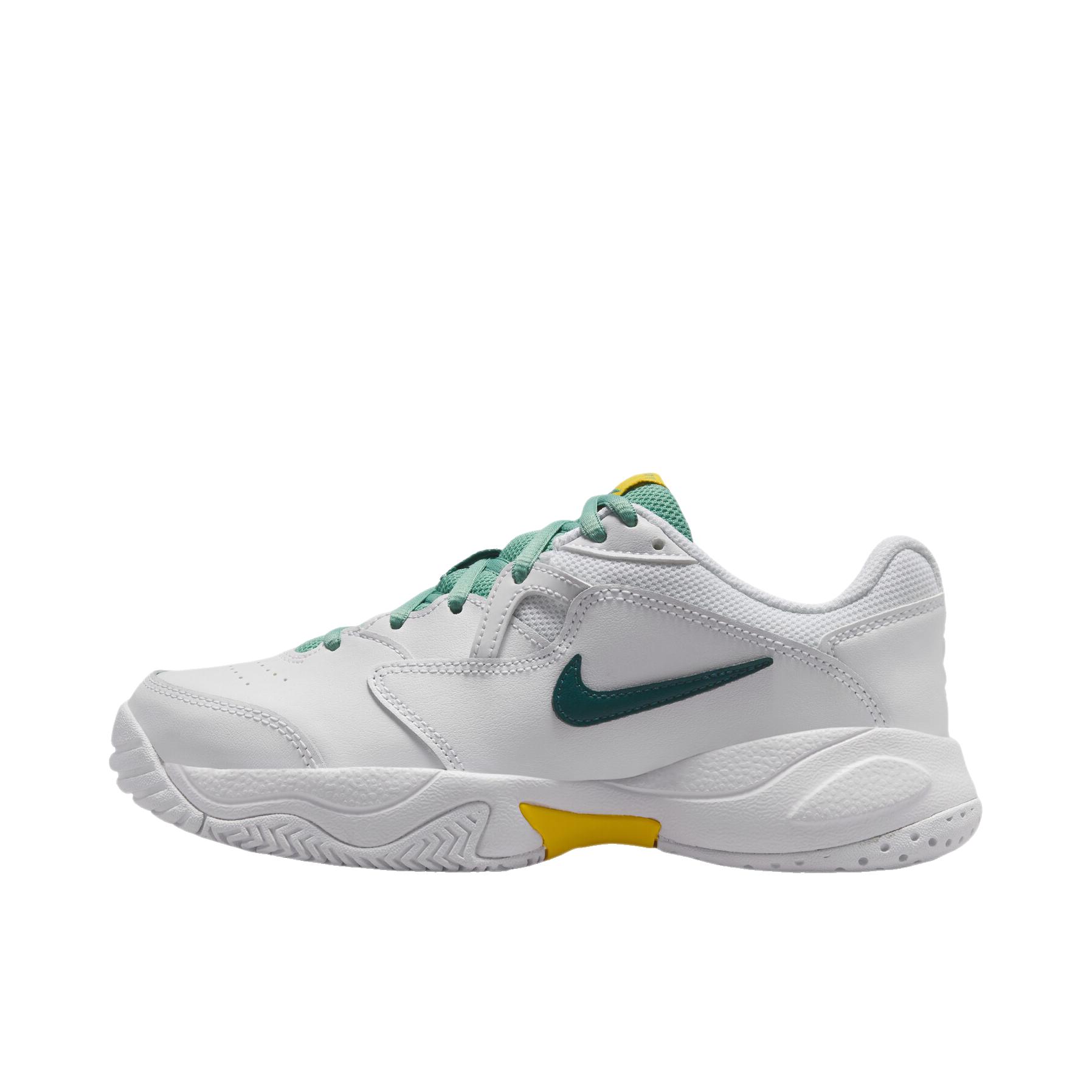 推荐商品：Nike Court Lite 2 防滑耐磨 轻便透气 舒适运动 硬地球场 网球鞋 大童/白色/暗原子青/柔和翠绿/速度黄