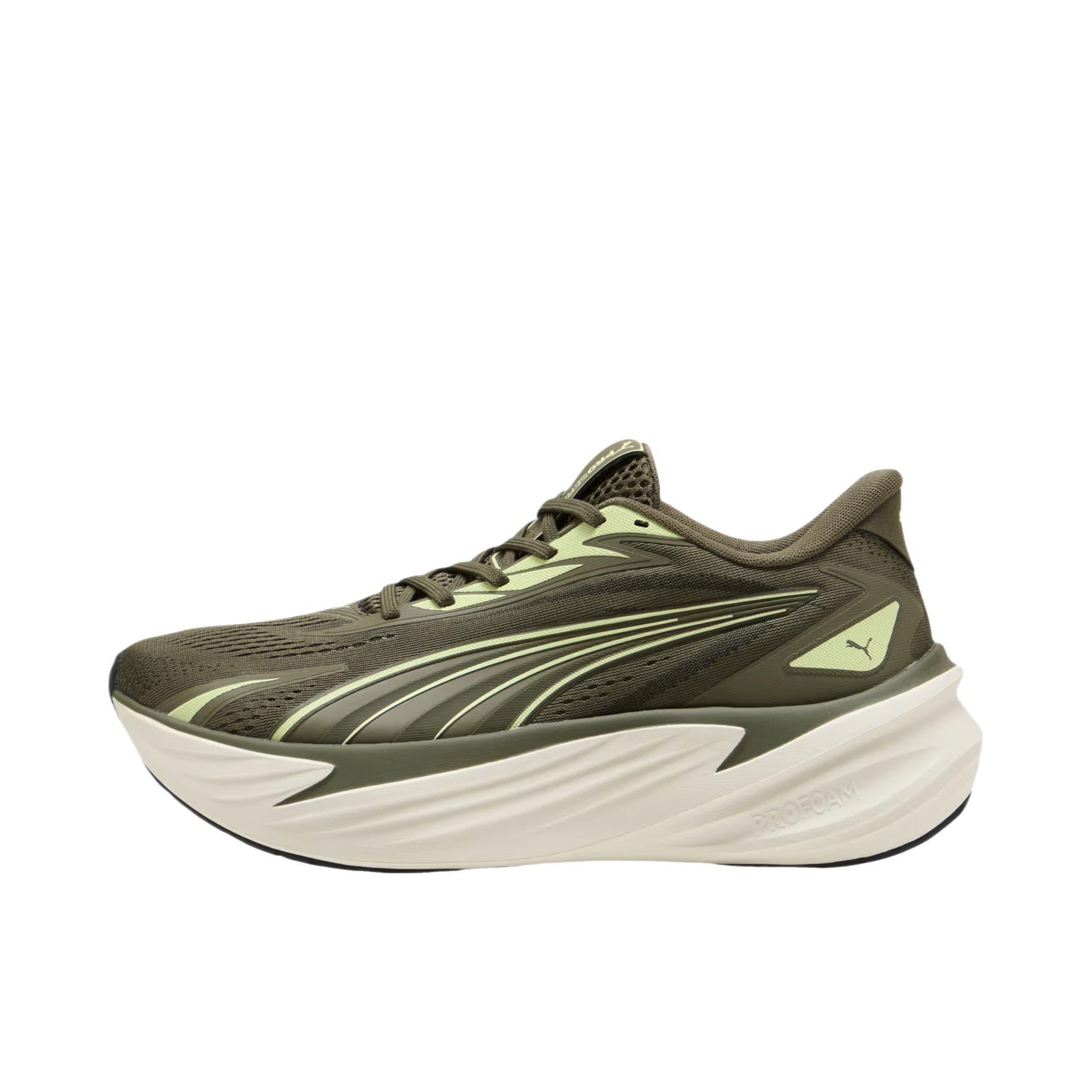 推荐商品：Puma/彪马 Maxima Pro 跑鞋 厚底系带圆头减震耐穿支撑回弹 罗登绿/苹果喷雾