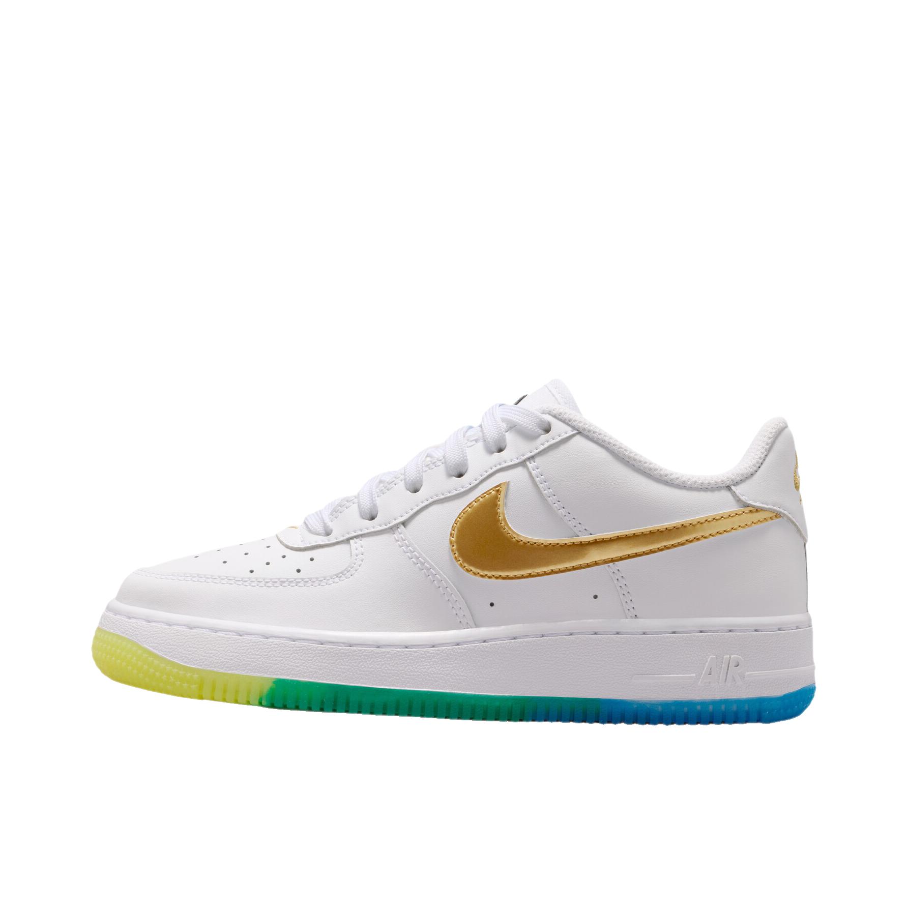 推荐商品：Nike Air Force 1 空军一号 板鞋 轻便舒适百搭耐磨防滑复古 大童/白色/金属金/飞翔蓝/音速黄/孔雀绿