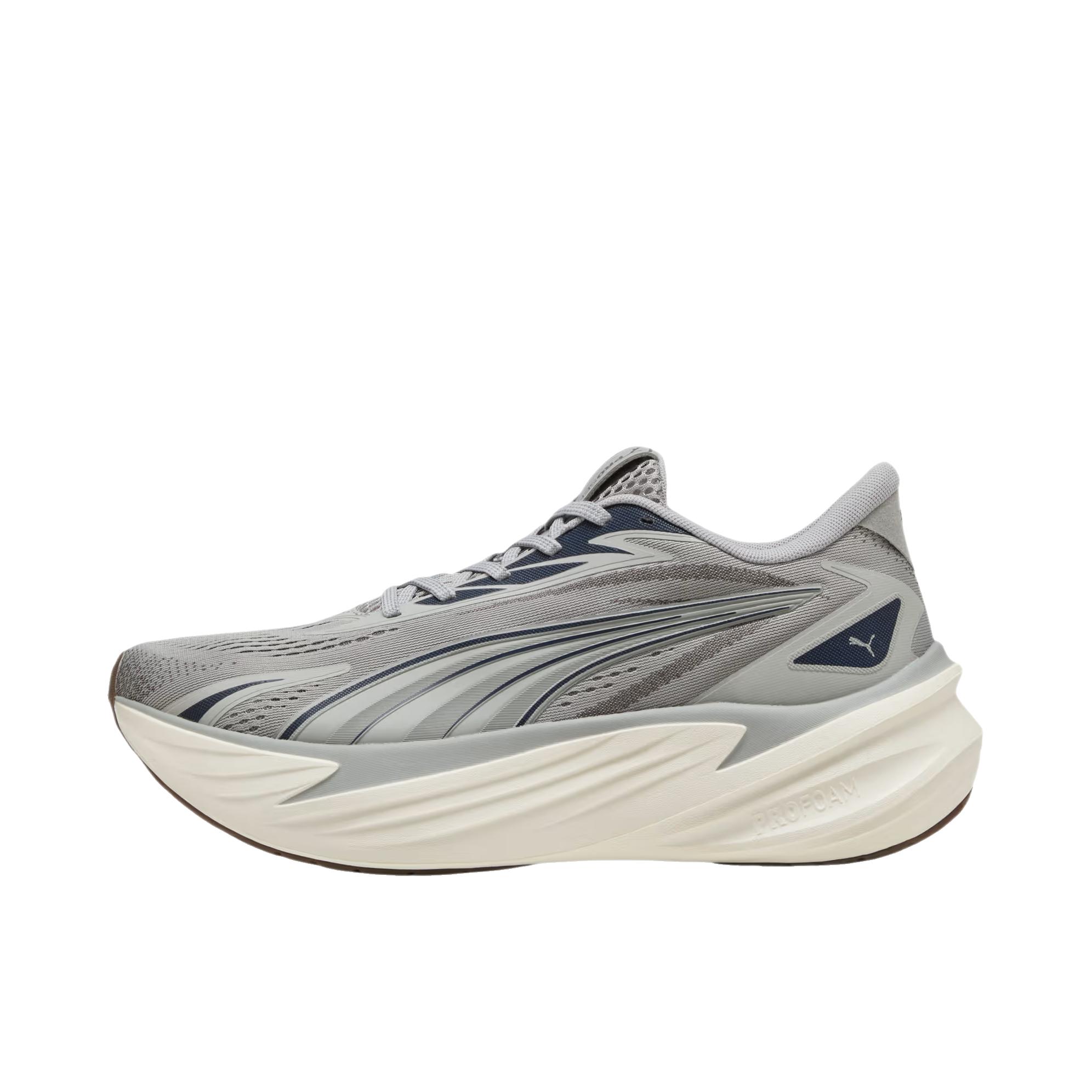 推荐商品：Puma/彪马 Maxima Pro 跑鞋 厚底系带圆头减震耐穿支撑回弹 灰色回声暖/白色树胶