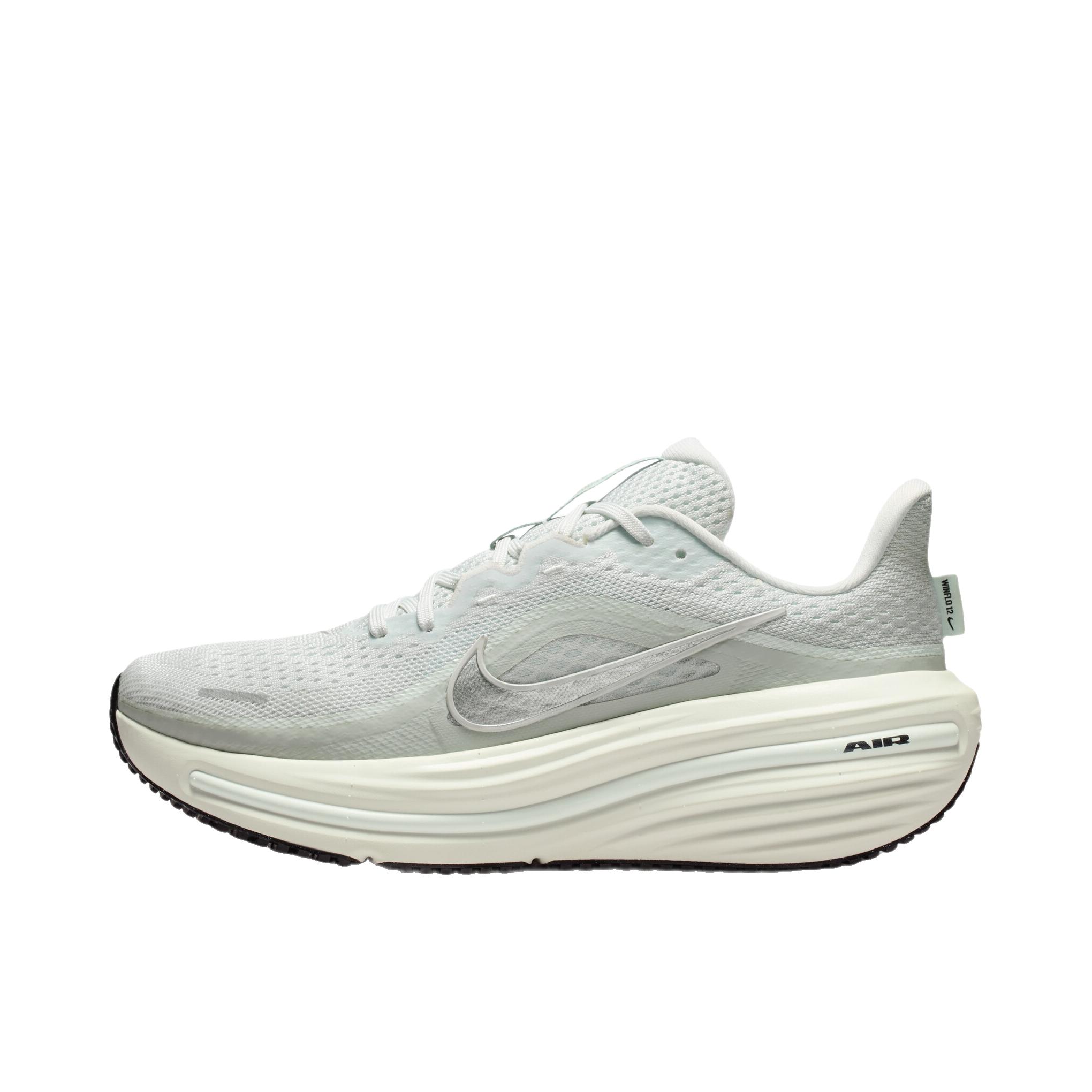 推荐商品：Nike Winflo 12 跑鞋 透气系带圆头防滑 米白色/金属银/微绿色/浅银色/白色/杉木浅蓝/灰色