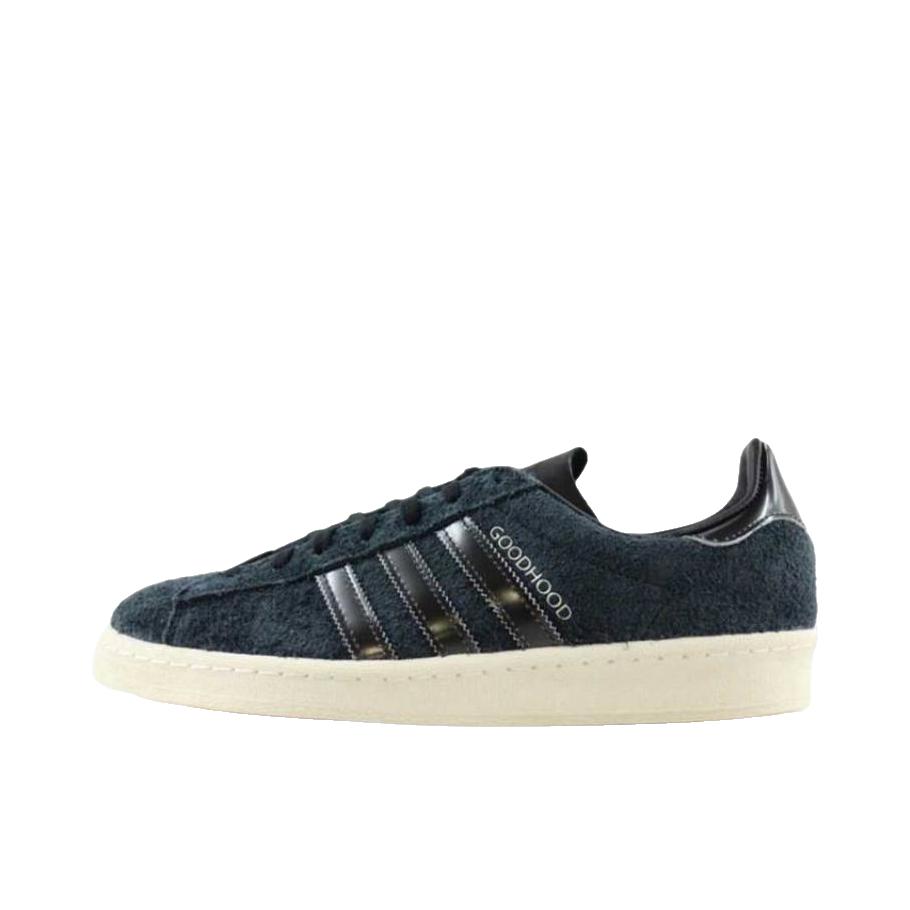推荐商品：adidas originals Campus 80s 板鞋 复古减震透气防滑轻便休闲舒适耐磨低帮时尚潮流 Goodhood联名/黑色/白色