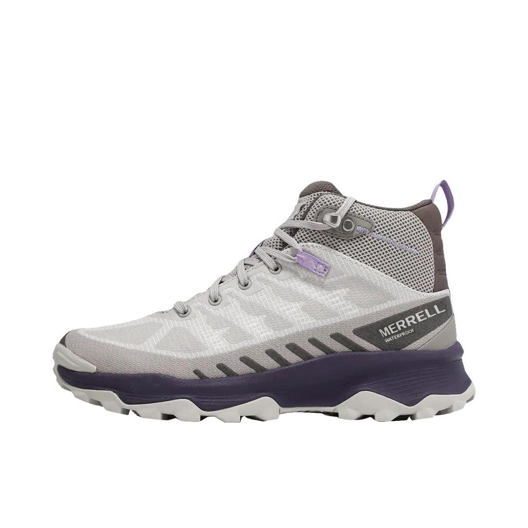 推荐商品：Merrell/迈乐 Speed Eco Mid WP 防滑 中帮 厚底 圆头 户外鞋 女款/灰色/紫色