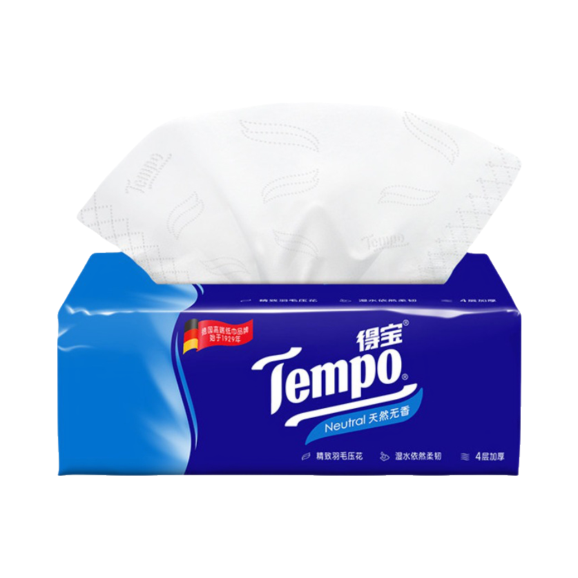 推荐商品：Tempo/得宝 经典无香系列 无香型 4层 160×195mm 软抽纸 家用加厚不易破柔韧