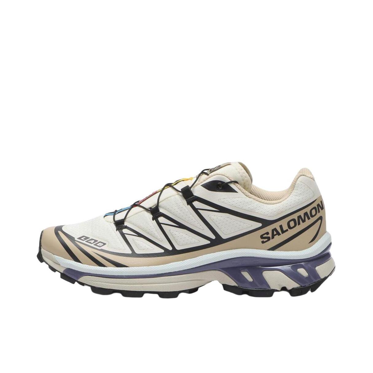 推荐商品：Salomon/萨洛蒙 XT-6 户外休闲鞋 越野跑鞋 织物复古机能透气网布支撑防水包裹性 米色/白色/紫色