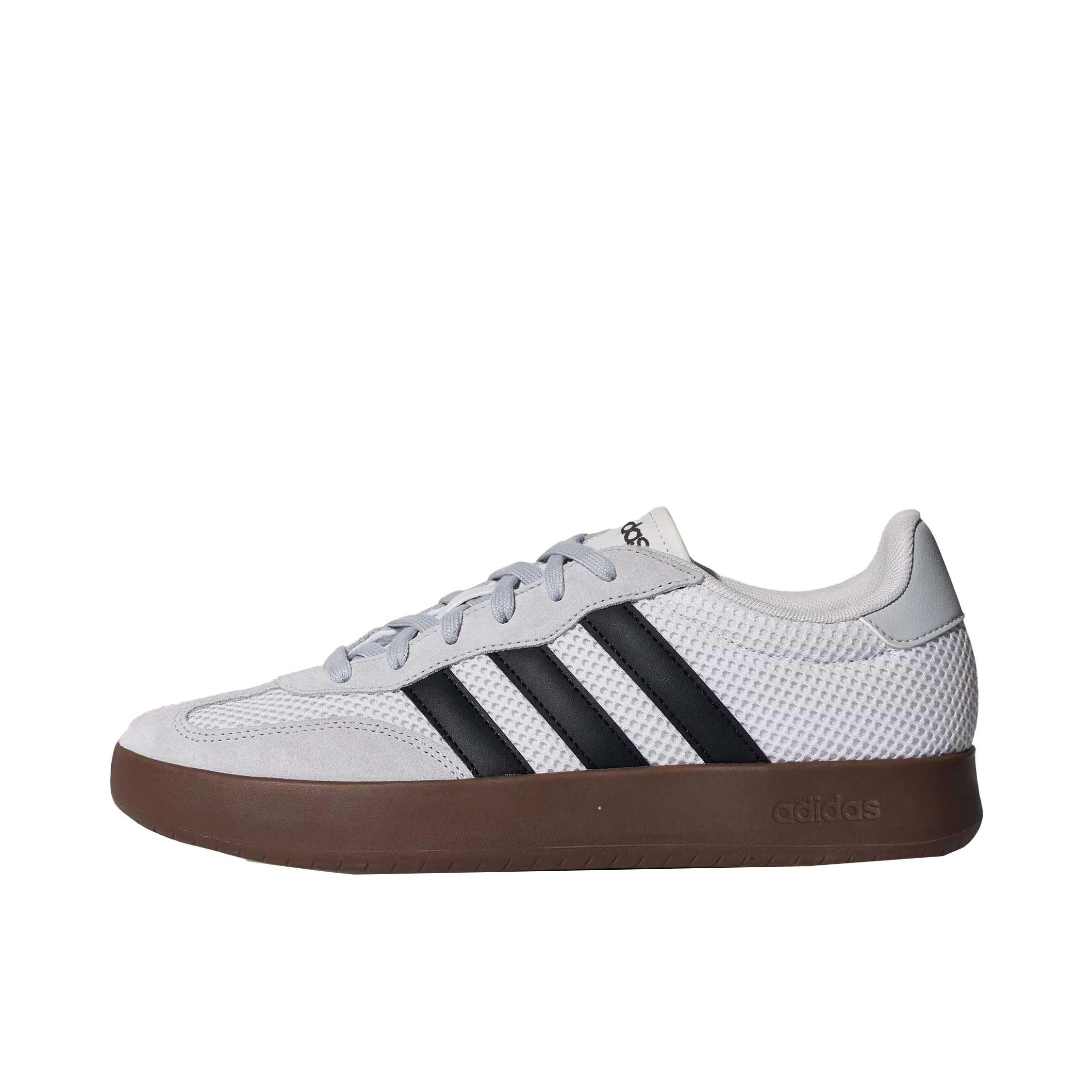 推荐商品：adidas Barreda 运动休闲鞋 T头鞋 德训鞋 低帮复古支撑平跟圆头 浅灰色/黑色/树脂黄