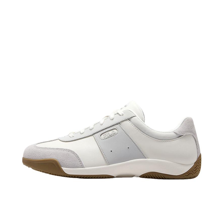 推荐商品：FILA/斐乐 FUSION 运动休闲鞋 系带轻便皮革 纱白色/海面灰