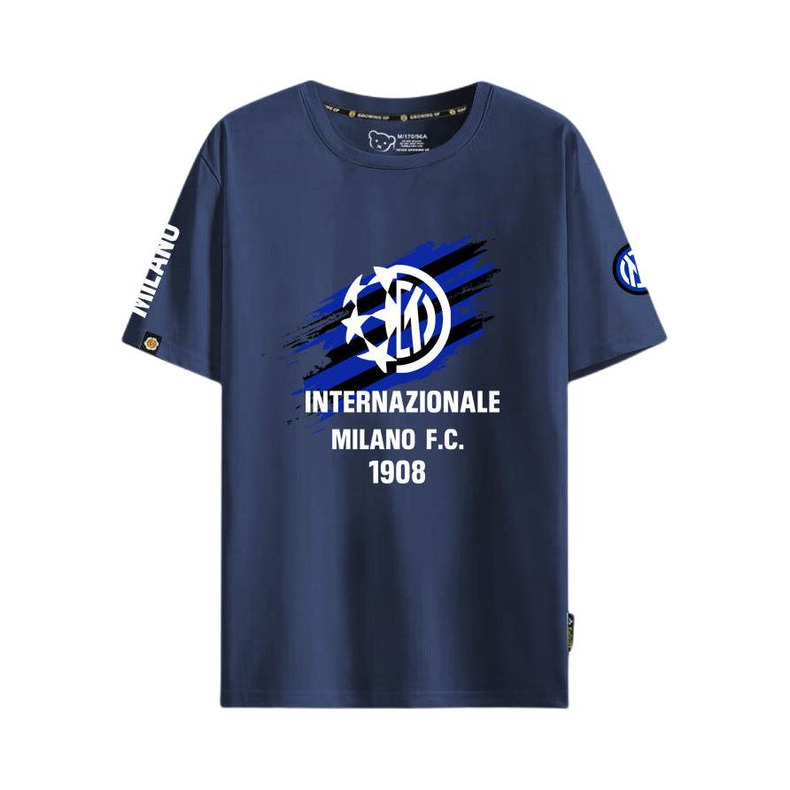 推荐商品：F.C Internazionale Milano/国际米兰 纯棉圆领落肩袖短袖足球服 水墨蓝