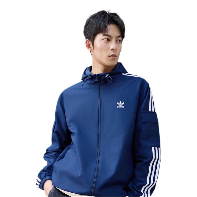 adidas Originals/三叶草 条纹拉链连帽长袖夹克 KV8852 KV8851 KV8847 KV8849 深靛蓝