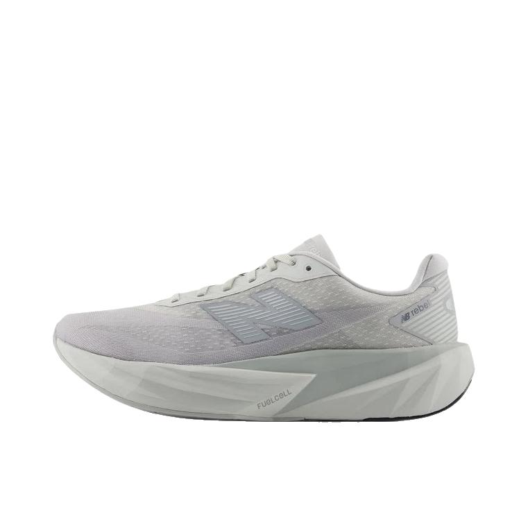 推荐商品：New Balance FuelCell Rebel v5 跑鞋 轻量竞速支撑回弹缓震减震轻便速训稳健抓地韧弹贴合稳固耐用 D宽/男款/浅灰色 