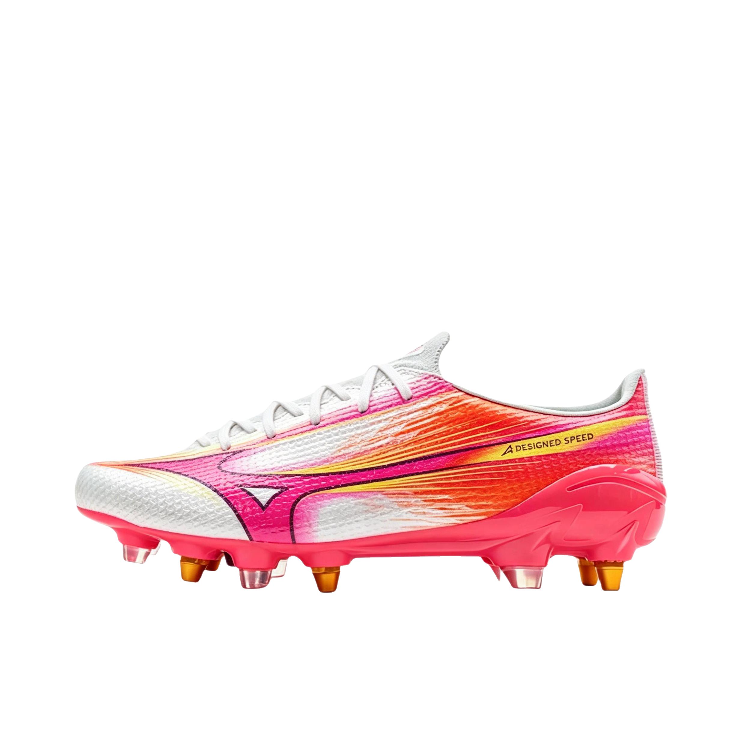 推荐商品：Mizuno/美津浓 Alpha 3 JAPAN SG 足球鞋 金属长钉天然草地系带低帮 白色/紫色/红色