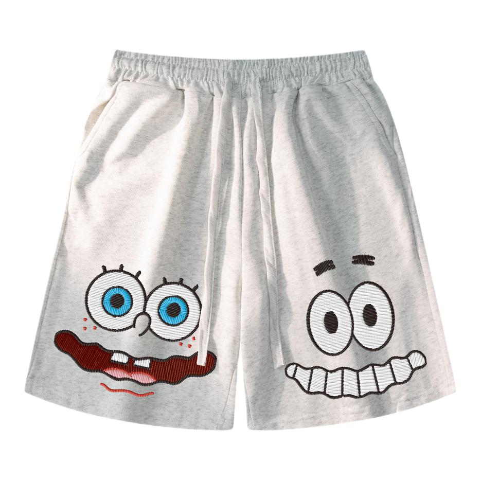 推荐商品：SPONGEBOB SQUAREPANTS海绵宝宝 系带中腰耐磨透气五分休闲短裤 SS-DK35-5215-5216TH 白灰