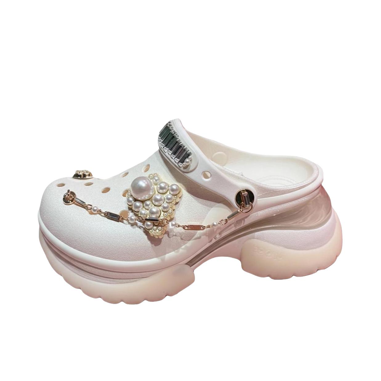 推荐商品：Crocs/卡骆驰 凉鞋 厚底搭扣包头 214115 女款/粉笔色