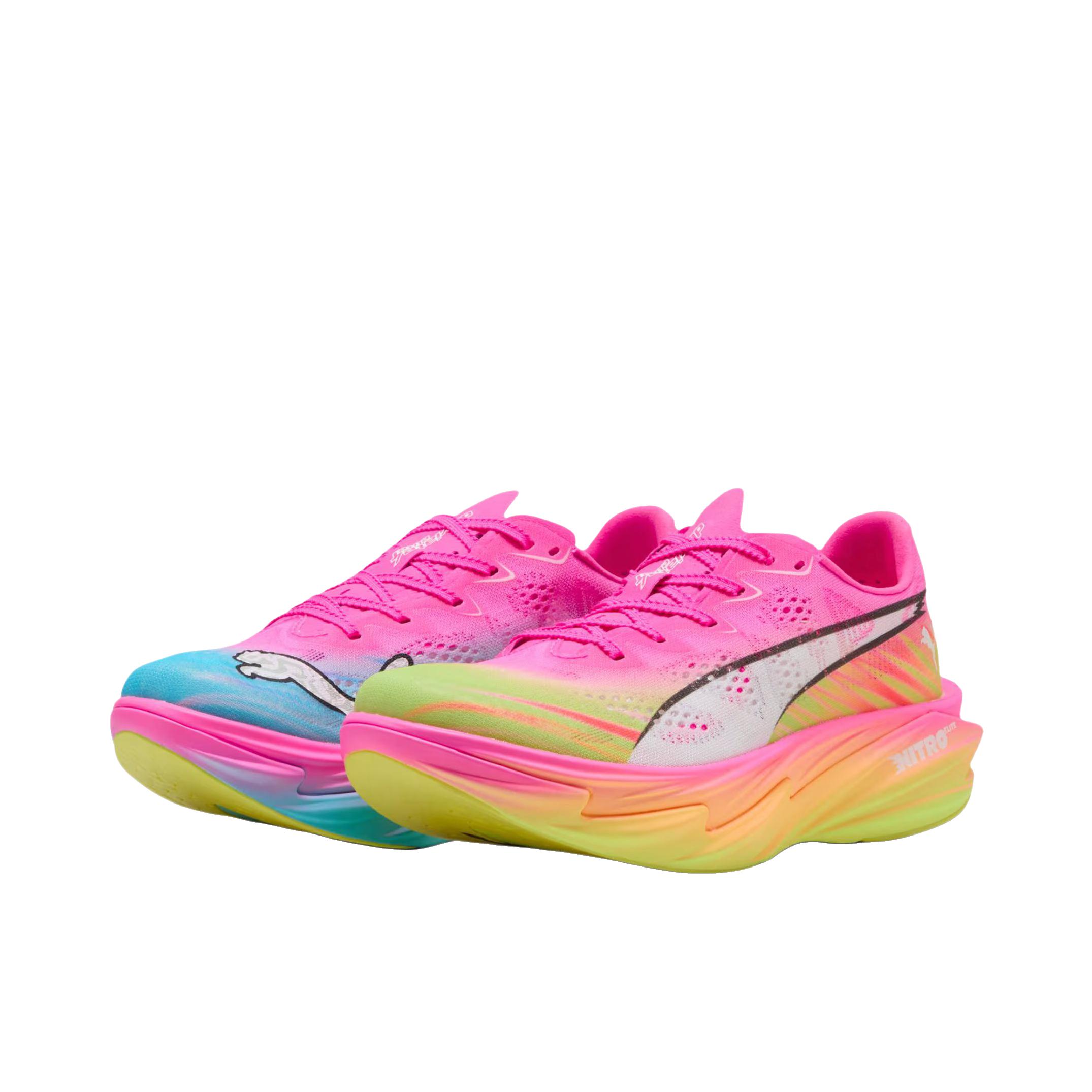 推荐商品：Puma/彪马 deviate nitro Elite 4 跑鞋 舒适时尚轻便防滑回弹贴合长距离竞速比赛 鸳鸯款/男款/粉色/蓝色