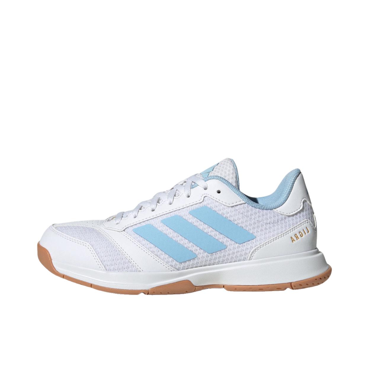 推荐商品：adidas Ligra 8 M 运动休闲鞋 系带低帮轻便透气防滑耐磨舒适百搭 女款/羽白色/蓝色
