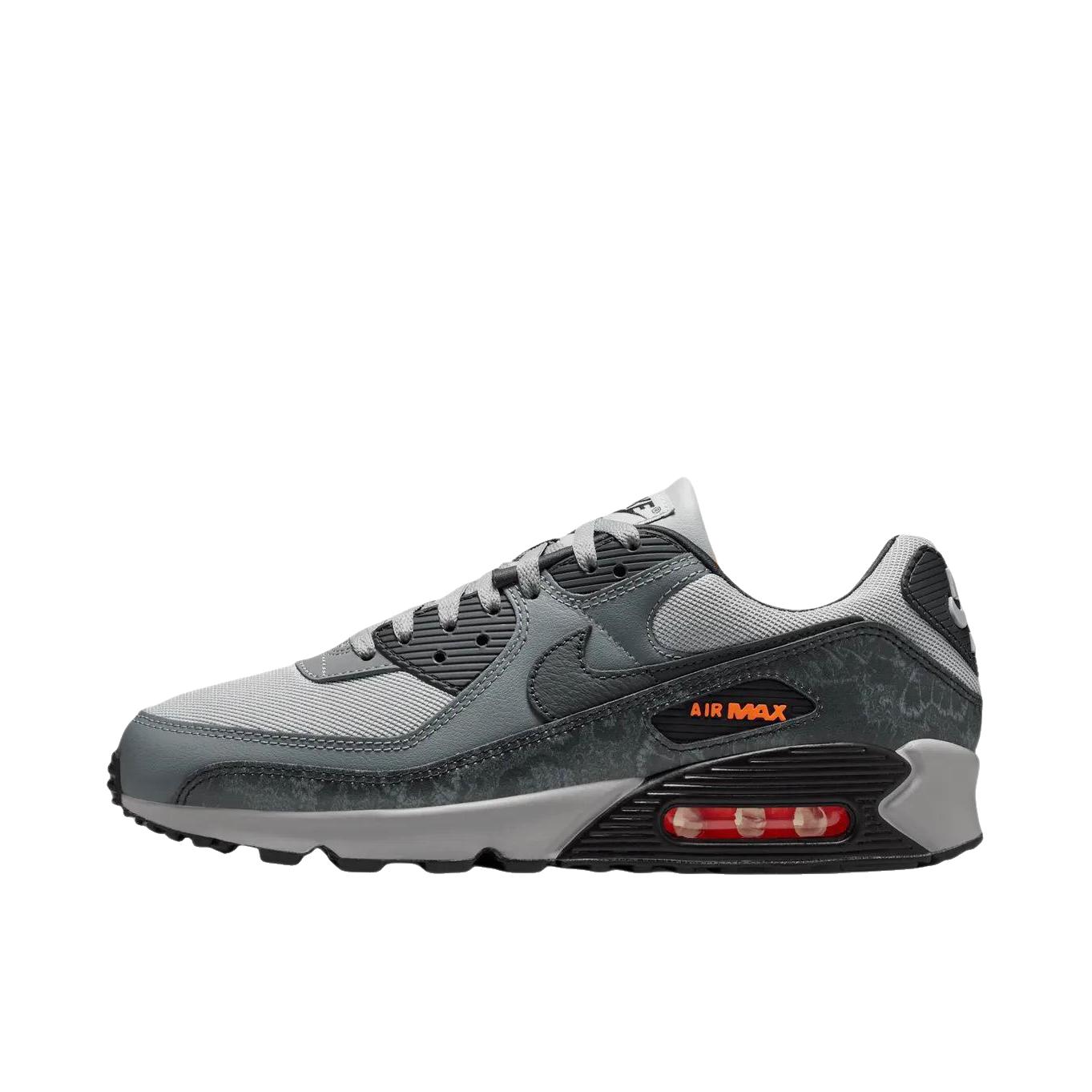 推荐商品：Nike Air Max 90 跑鞋 气垫合成革缓震透气复古增高圆头贴合拼接 浅灰色/橙色