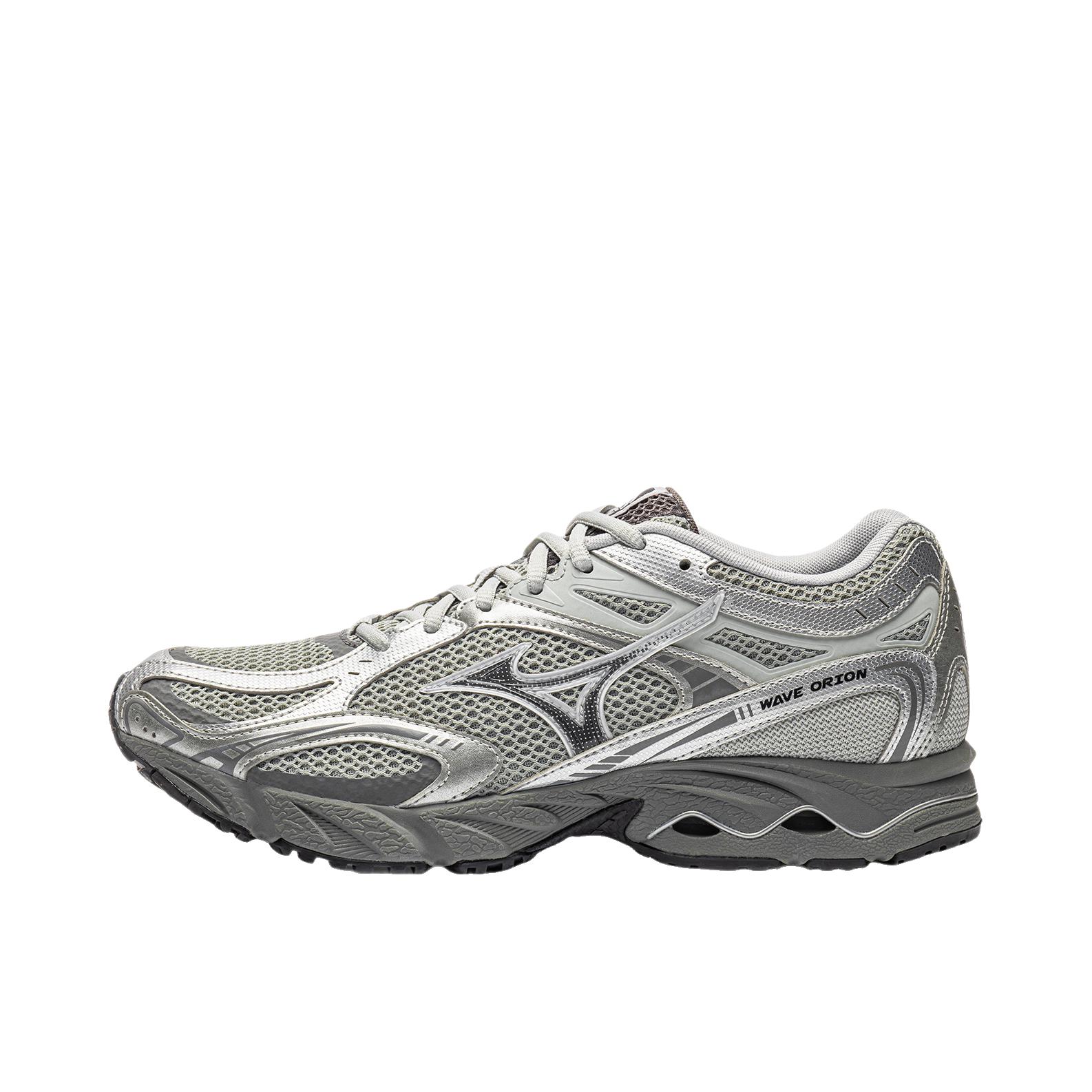 推荐商品：Mizuno/美津浓 Wave Orion 网布透气 缓震支撑 防滑耐磨 百搭复古 织物 合成革 跑鞋 D1GH2321 浅灰色/亮银色