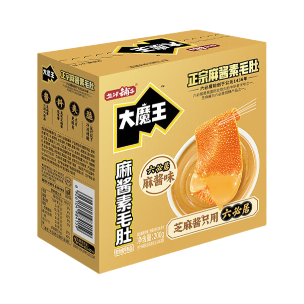 推荐商品：盐津铺子 大魔王 六必居麻酱味 200g 素毛肚 盒装