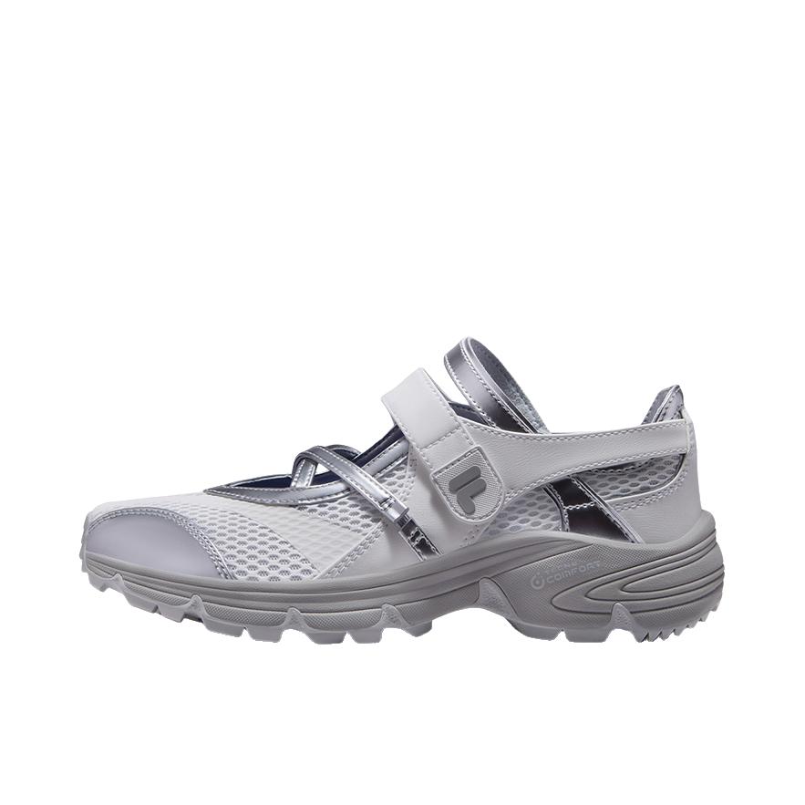 推荐商品：FILA/斐乐 Como X 凉鞋 玛丽珍魔术贴圆头 女款/白色/银色