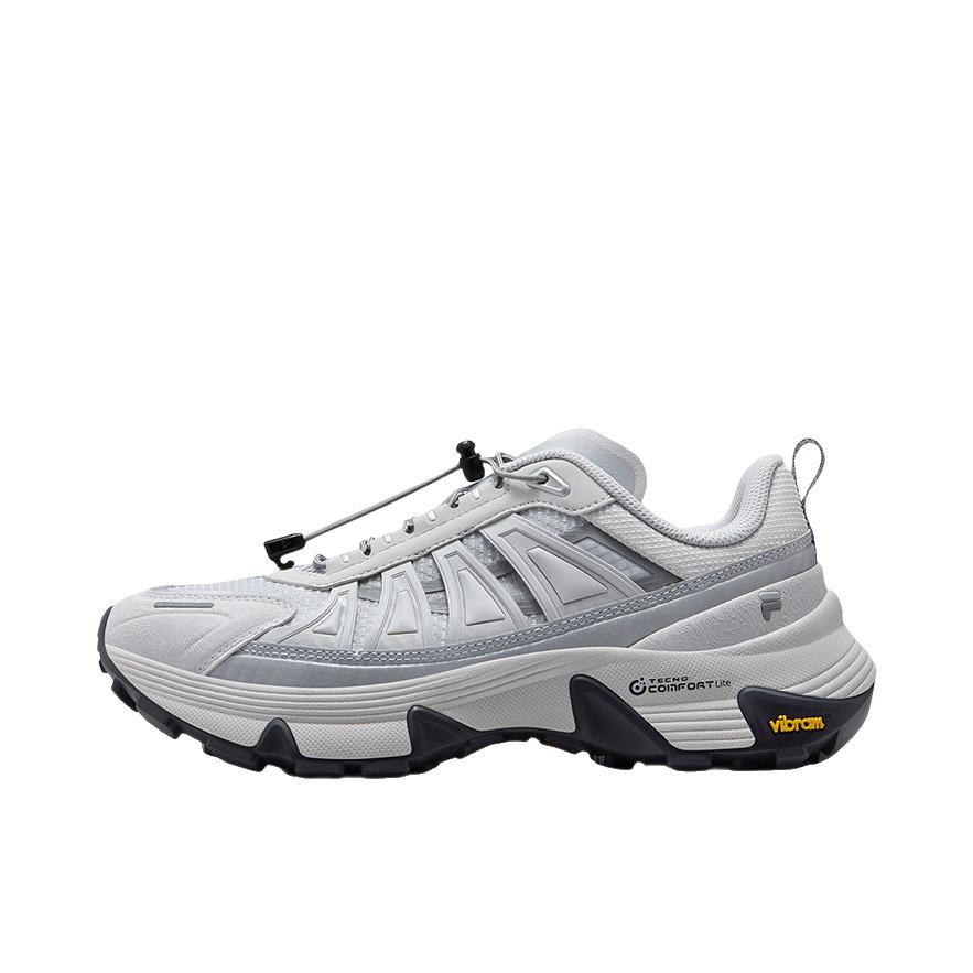 推荐商品：FILA/斐乐 COMO Y 登山鞋 徒步鞋 户外百搭抽绳低帮回弹贴合越野 蘑菇灰色/鲨鱼皮灰