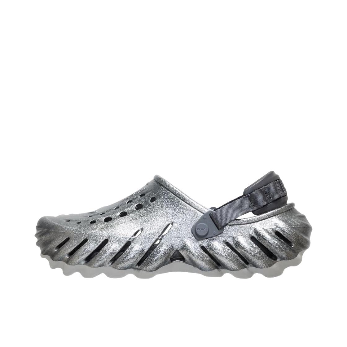 推荐商品：Crocs/卡骆驰 Echo Clog 波波 防滑包头 轻便舒适 一脚蹬 圆头 沙滩运动 涉水 缓震 洞洞鞋 凉鞋 银色