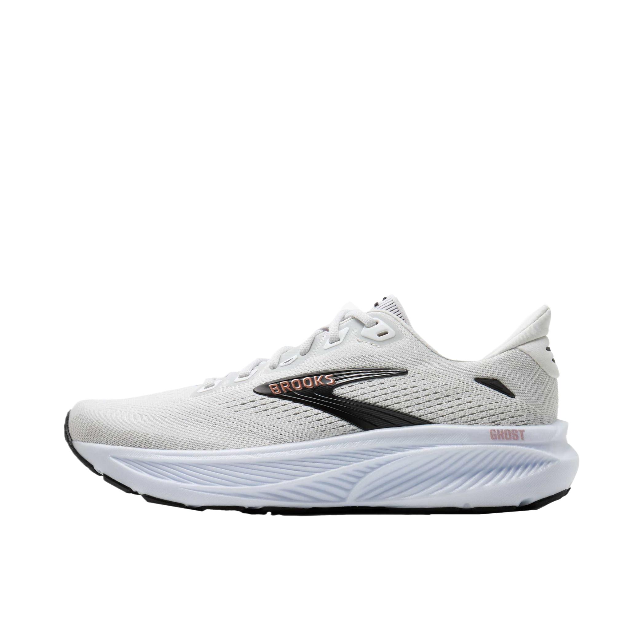 推荐商品：Brooks/布鲁克斯 幽灵Ghost 18 跑鞋 圆头舒适减震支撑 白色/黑色/玫瑰金