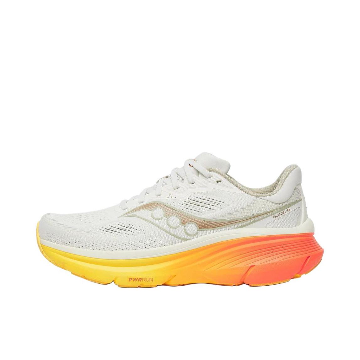 推荐商品：Saucony/索康尼 GUIDE 向导19 跑鞋 慢跑训练稳定缓震轻便 白色/橙色/黄色