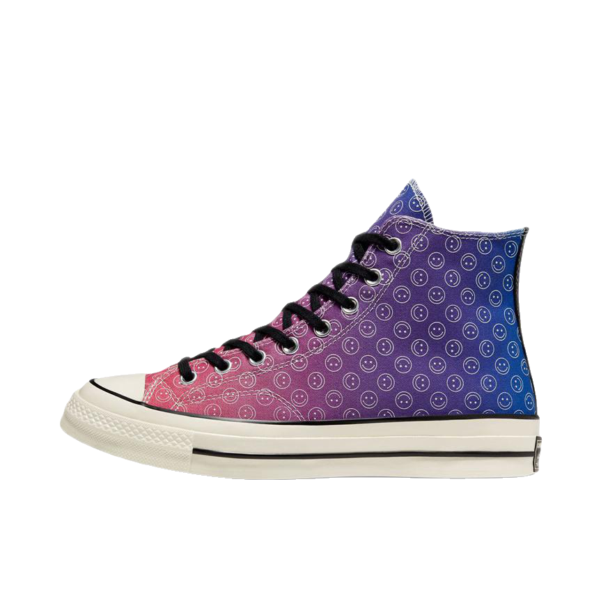 推荐商品：Converse/匡威 1970s 帆布鞋 圆头防滑经典复古轻便时尚拼接百搭 Happy Camper 紫色渐变/笑脸