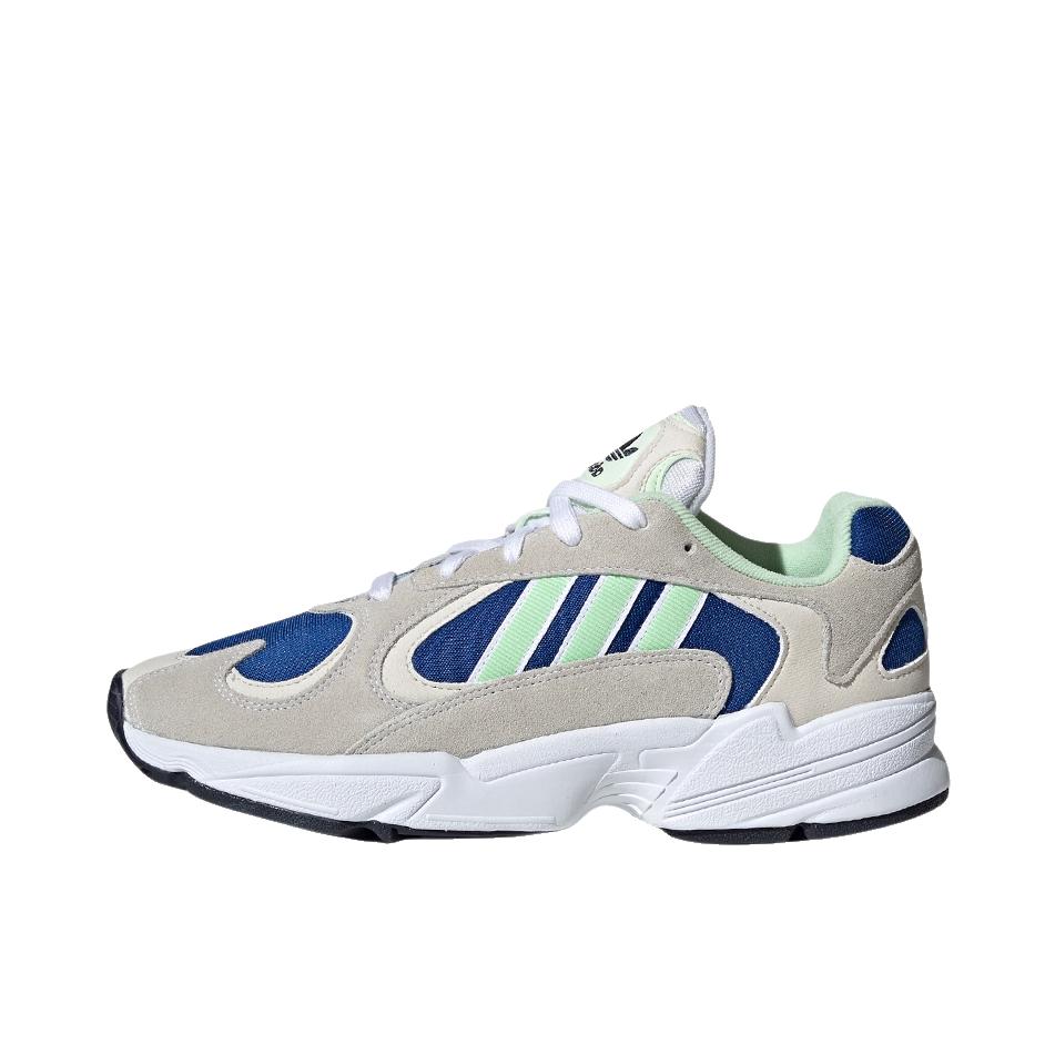 推荐商品：adidas Originals Yung-1 经典复古 潮流 防滑耐磨 舒适透气 增高 轻便 运动休闲鞋 Grey/Glow Green/College Royal 灰蓝/薄荷绿