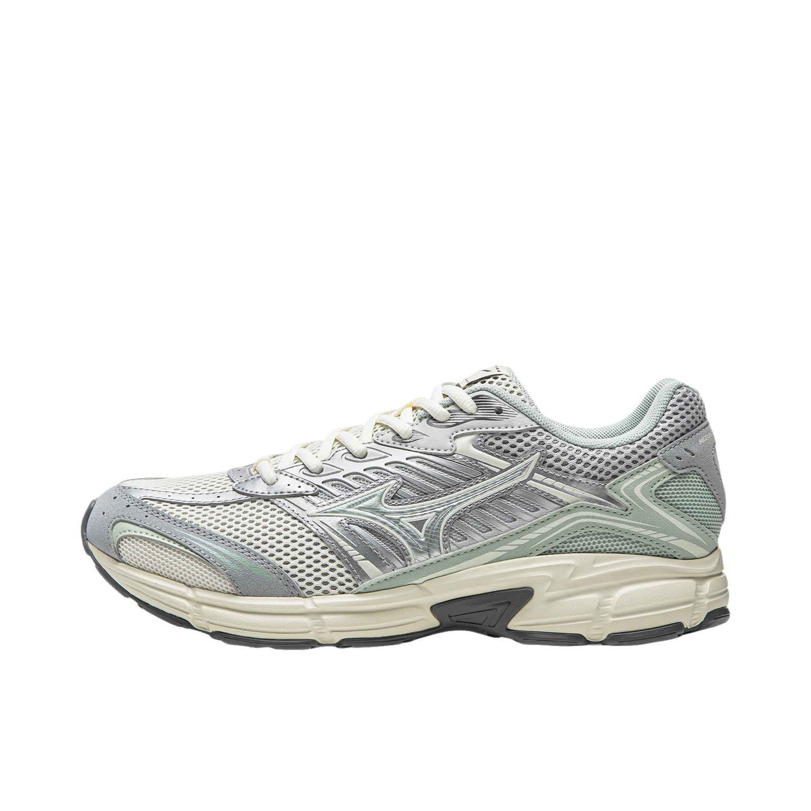 推荐商品：Mizuno/美津浓 Speed 2010 跑鞋 耐磨圆头系带网面织物回弹合成革缓震轻便秋冬支撑 女款/银色/海沫绿