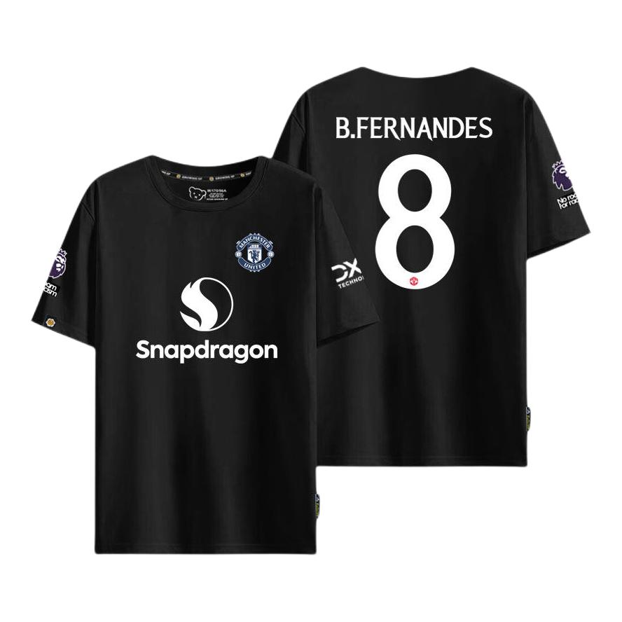 推荐商品：MUFC/曼联 纯棉落肩袖印花圆领短袖足球服 黑