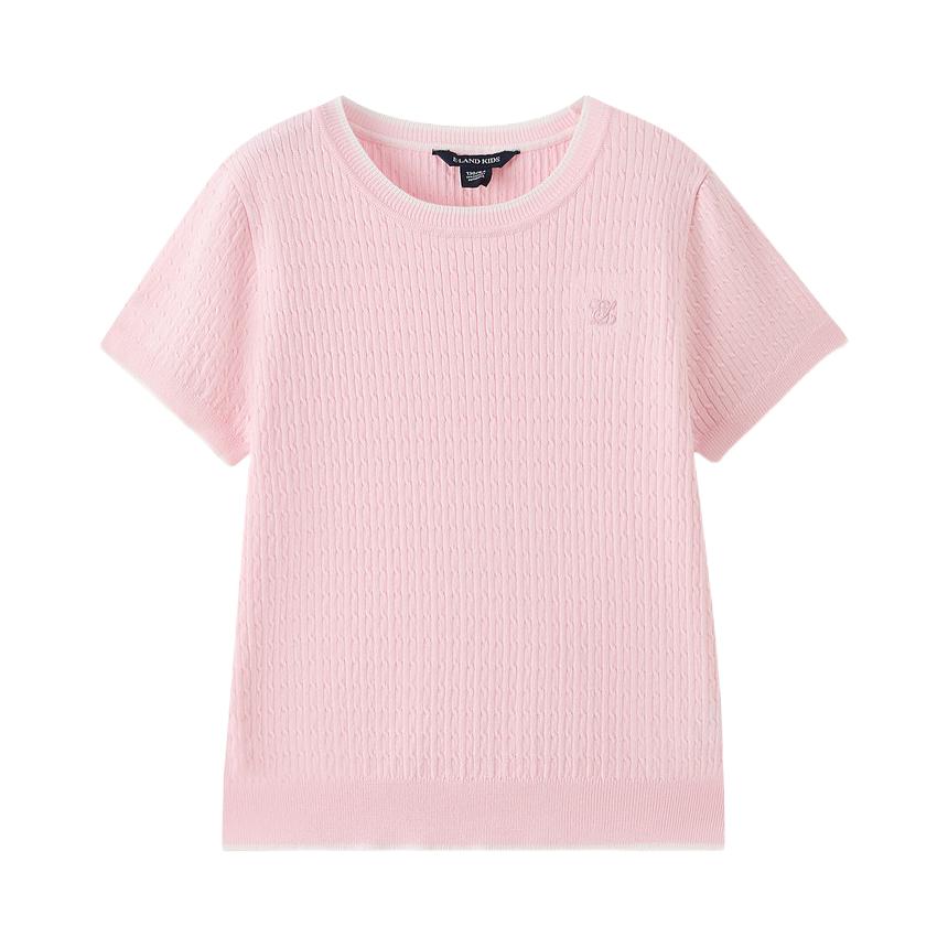 推荐商品：e·land kids童装 2026SS 莱赛尔圆领套头短袖T恤 女中大童 EKKAG2522A 粉