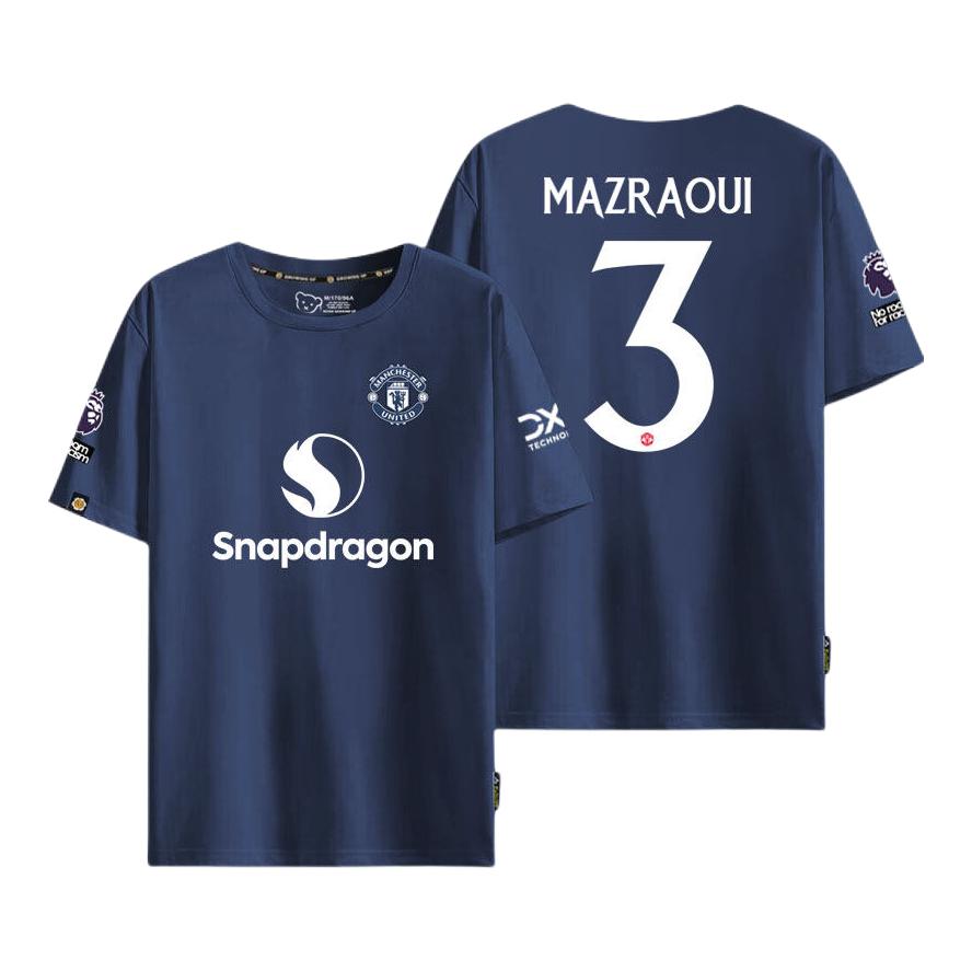 推荐商品：MUFC/曼联 纯棉落肩袖印花圆领短袖足球服 藏青