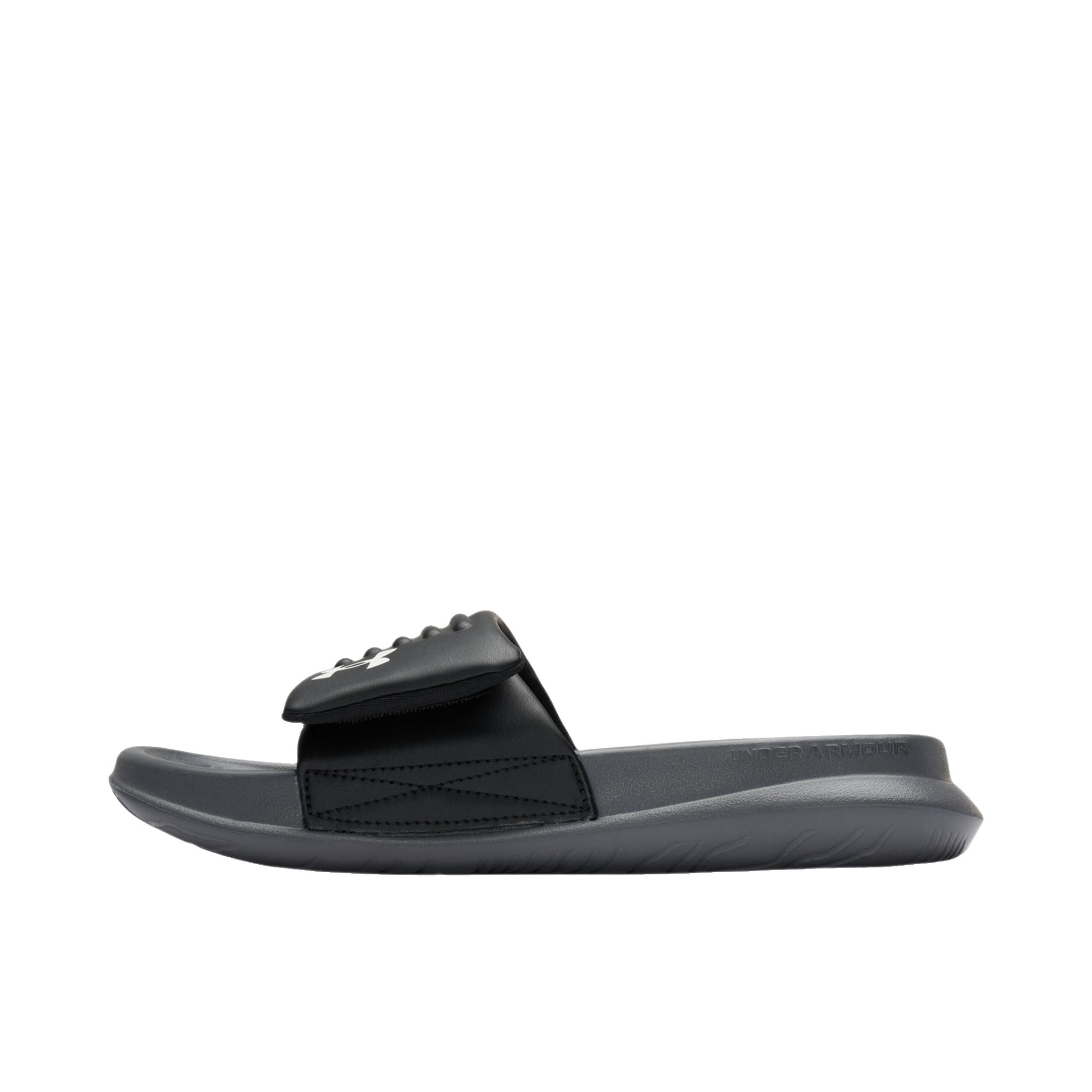 推荐商品：Under Armour/安德玛 Puff 拖鞋 情侣可调节运动休闲 深黑色