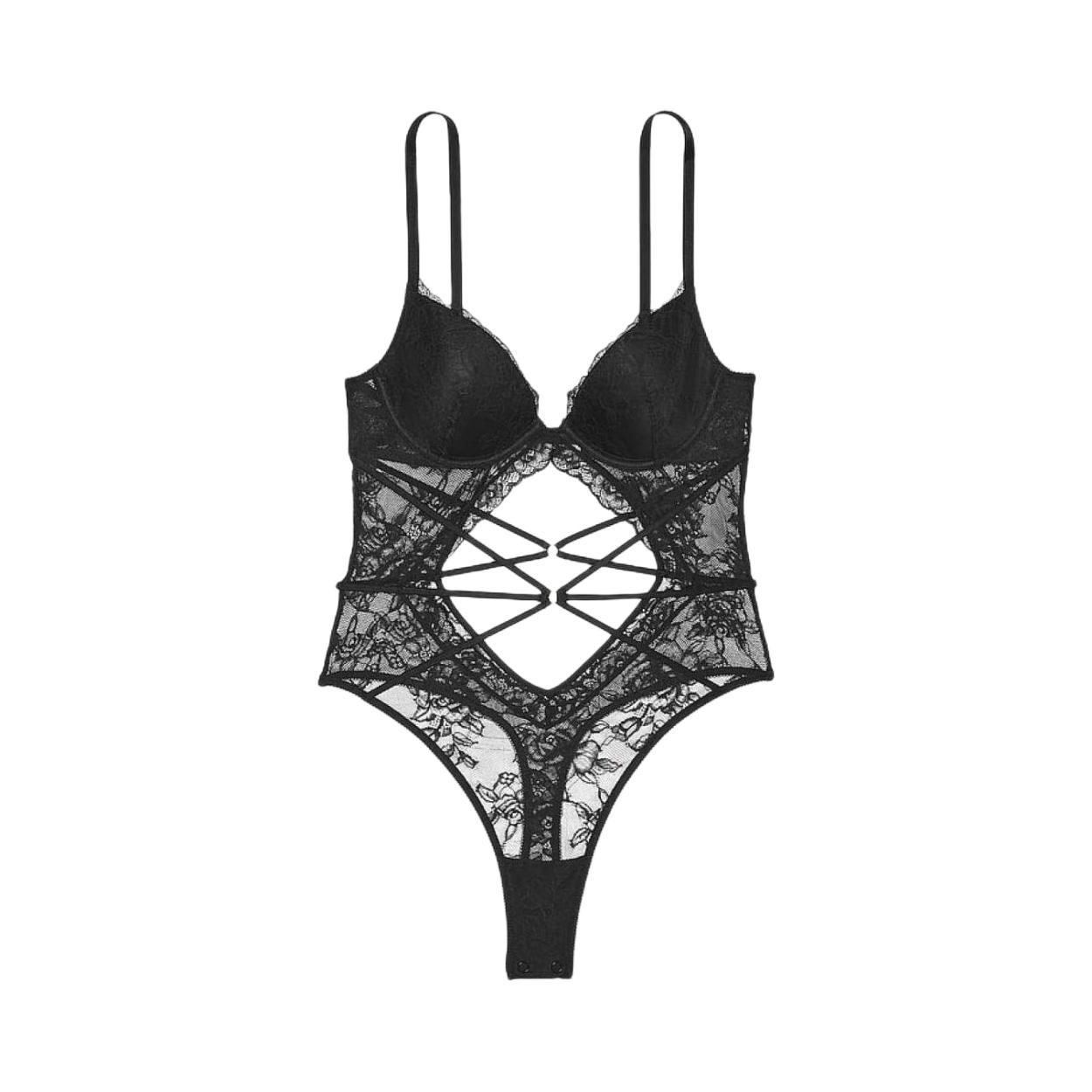 推荐商品：Victoria's Secret/维多利亚的秘密 24大秀系列系带镂空蕾丝情趣睡衣 女装 11254427 黑