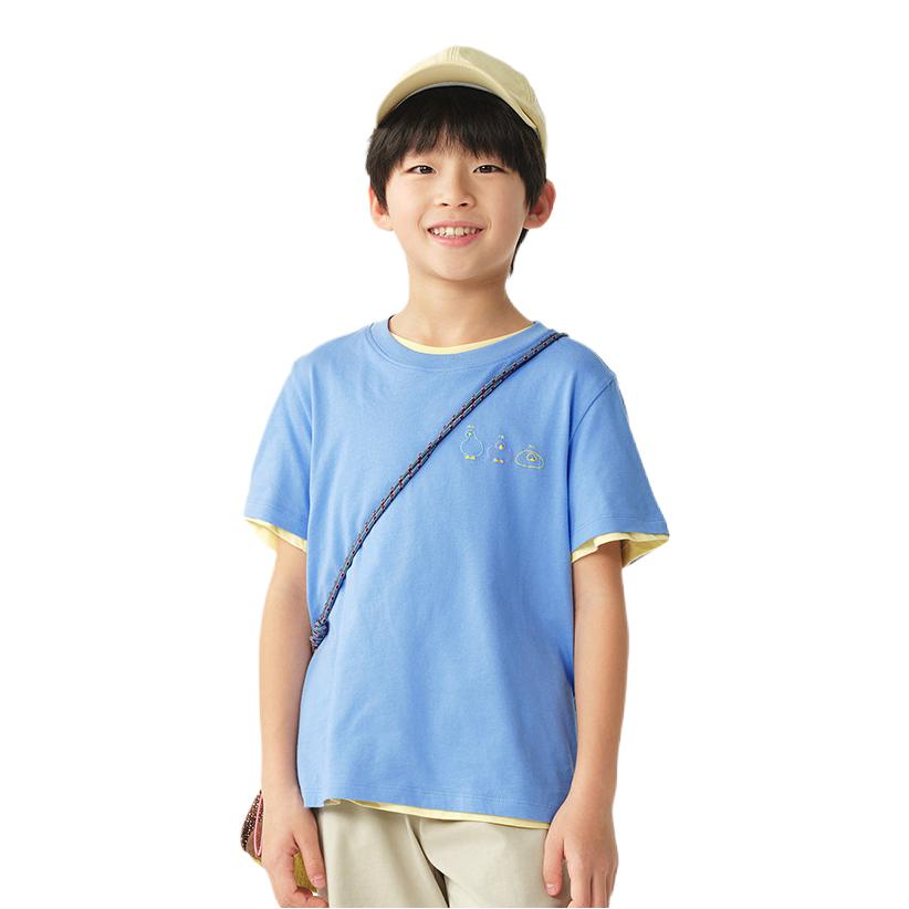 推荐商品：幼岚童装 2026SS 速干插肩亲肤短袖T恤 中大童 C01H1032A-1 青石蓝