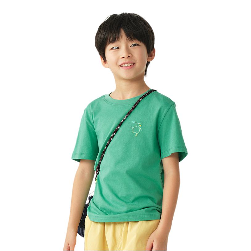 推荐商品：幼岚童装 2026SS 速干插肩亲肤短袖T恤 中大童 C01H1032A-1 冬绿