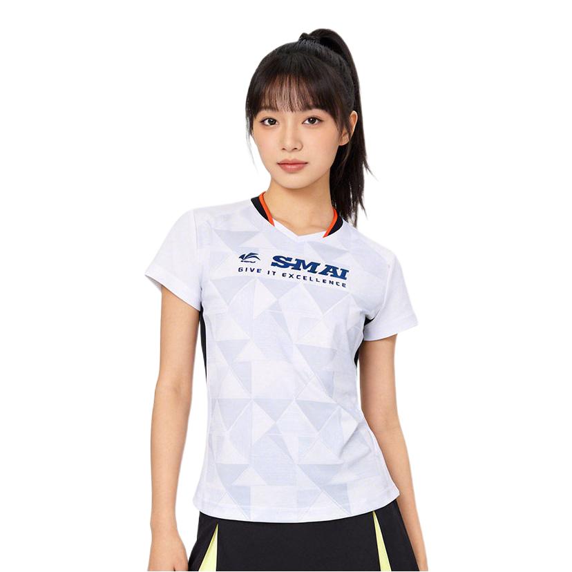 推荐商品：butiky/速迈 2026SS 速干短袖V领羽毛球服 SM1225 灰白/女