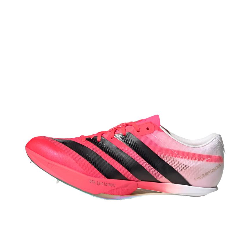 推荐商品：adidas 大蝉翼四代 Adizero Prime SP 4 钉鞋 跑鞋 短跑缓震贴合厚底田径 漩涡荧光红/黑色/金色