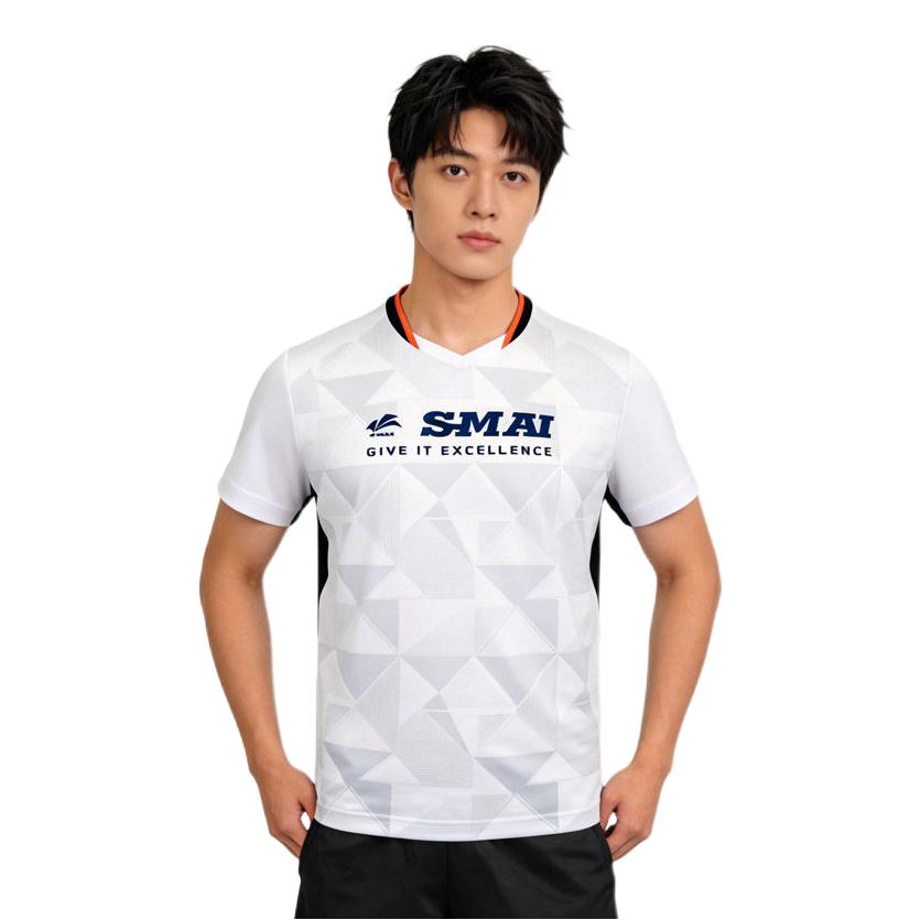 推荐商品：butiky/速迈 2026SS 速干短袖V领羽毛球服 SM1225 灰白/男
