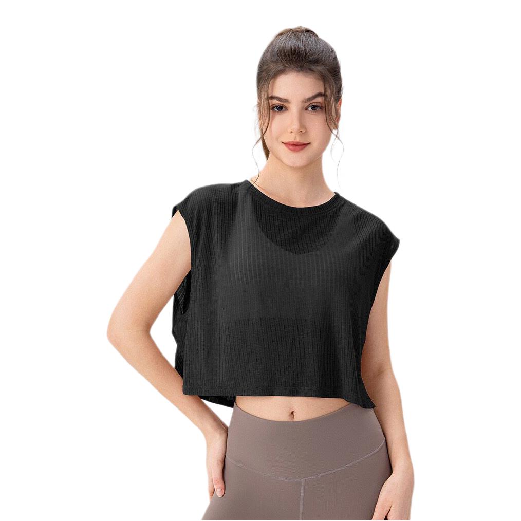 推荐商品：ULIGYM 透气镂空短款短袖瑜伽服 女装 黑