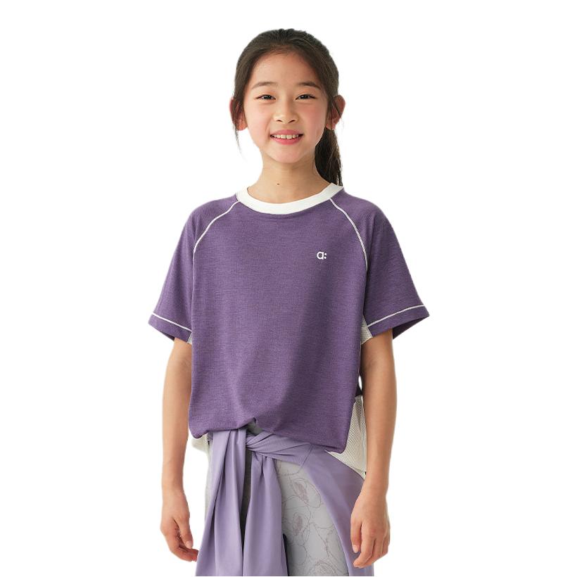 推荐商品：幼岚童装 2026SS 速干透气拼接短袖T恤 中大童 C01H2007 葡萄紫拼冰冻