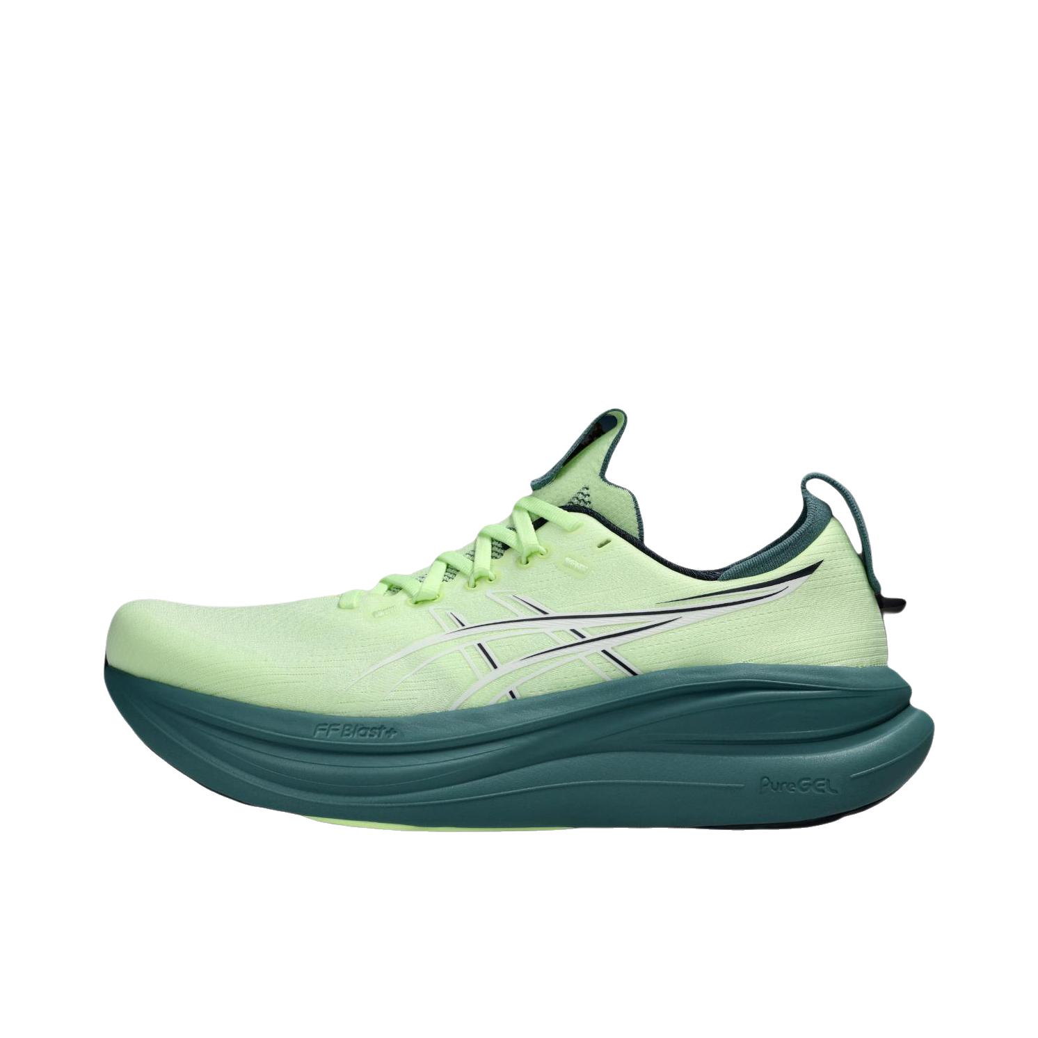 推荐商品：Asics/亚瑟士 GEL-NIMBUS 28 跑鞋 百搭时尚舒适圆头减震回弹夜跑轻便贴合支撑网面抓地慢跑缓冲缓震马拉松训练防滑冬季稳定竞速增高通勤鞋 绿色