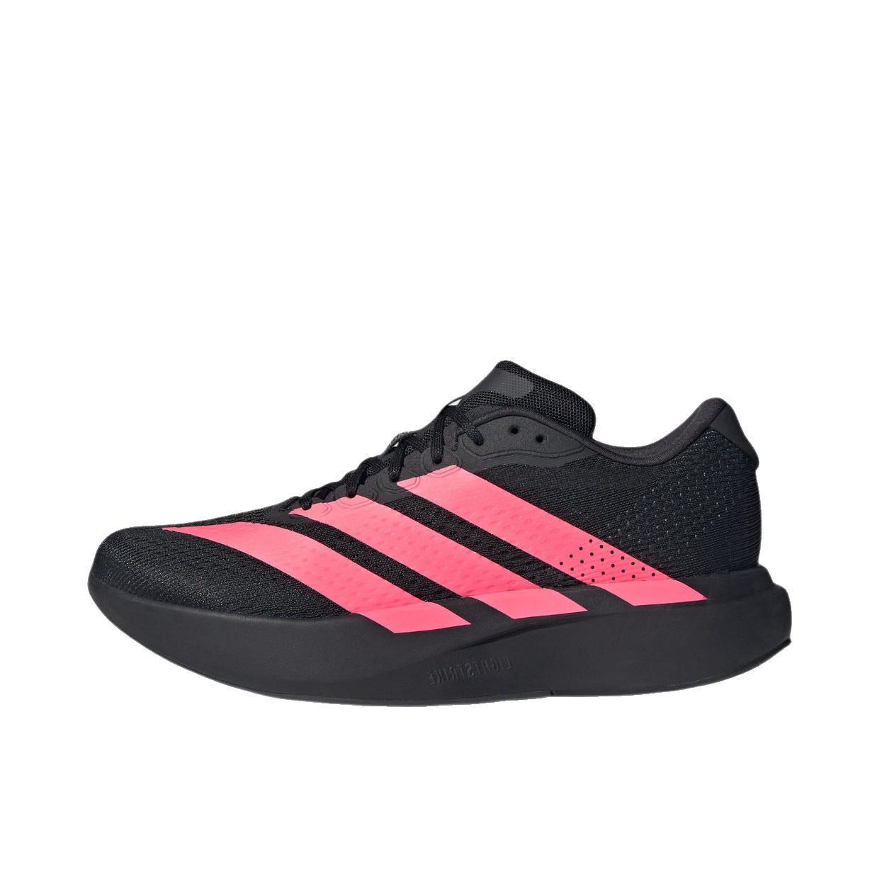 推荐商品：adidas Adizero Pacer 跑鞋 透气回弹圆头橡胶 黑色/太阳能荧光红/碳黑色