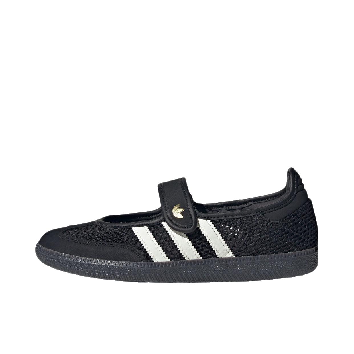 adidas Originals Samba Jane T头鞋 单鞋 玛丽珍低跟圆头平跟魔术贴 黑色/汉玉白