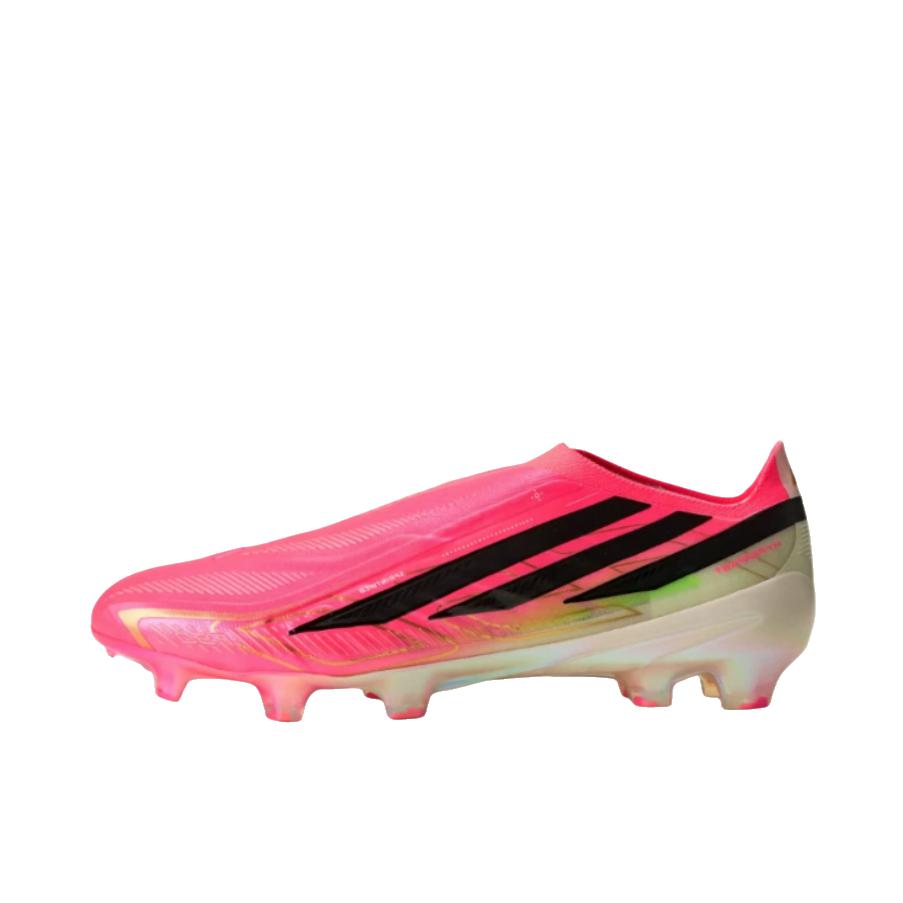 推荐商品：adidas F50 Hyperfast Elite FG 足球鞋 胶质长钉人造草地圆头耐磨 漩涡荧光红/金色/黑色