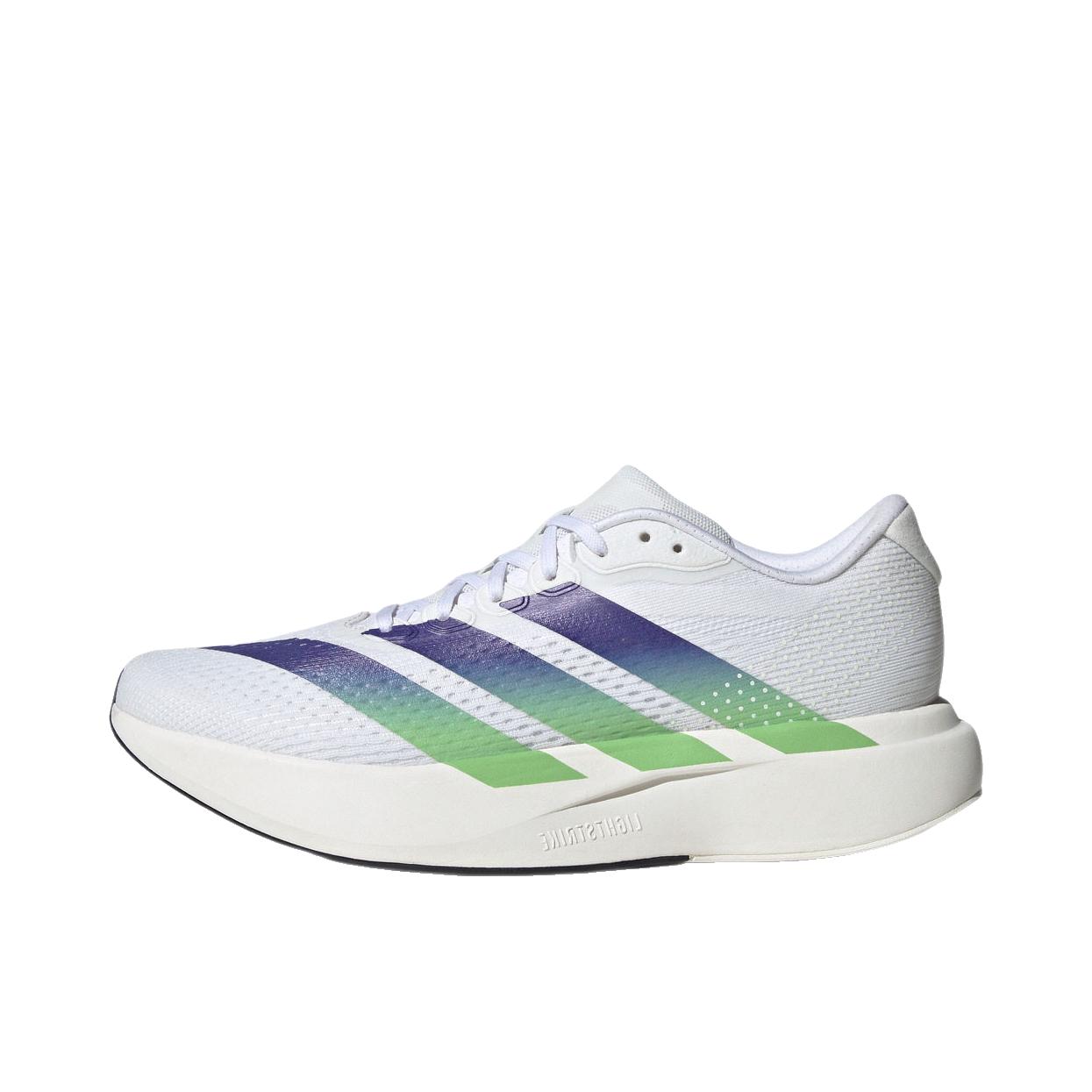 推荐商品：adidas Adizero Pacer 跑鞋 透气回弹圆头橡胶 白色/绿色/夜闪紫