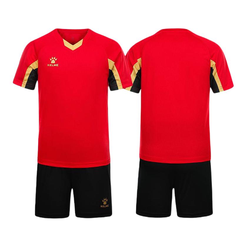 推荐商品：KELME/卡尔美童装 套头圆领印花短袖足球服 中大童 8251ZB3002 红